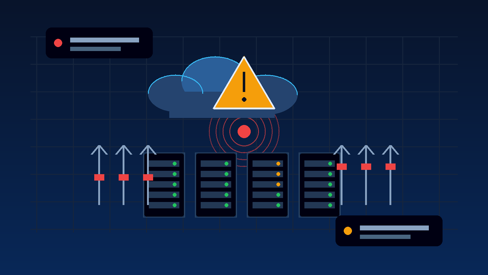 Illustration of cloud storage upload errors and latency in a data center