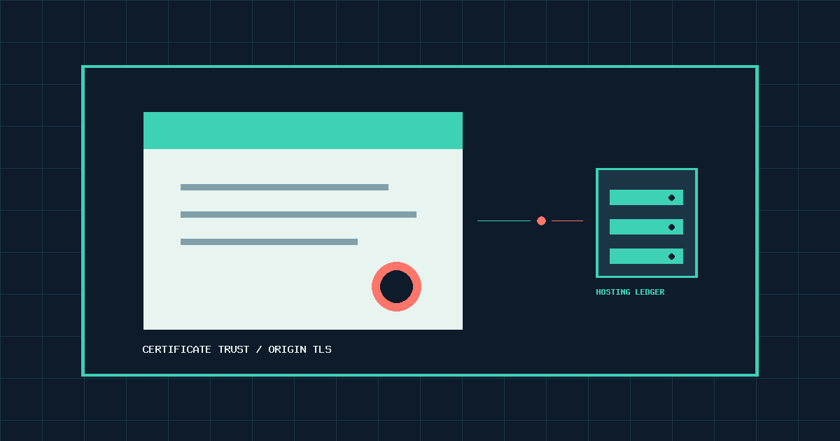 Editorial illustration of a certificate, a broken trust chain and an origin server