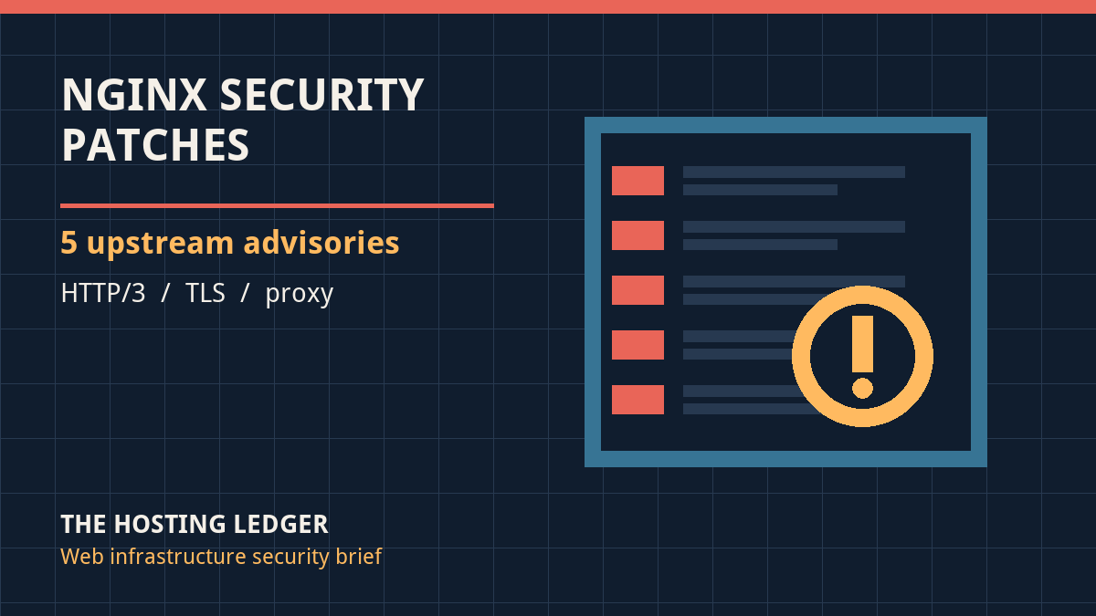 Original Hosting Ledger illustration showing NGINX security patches, reverse proxy and TLS